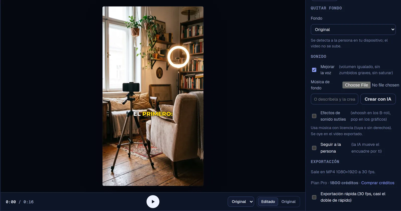 Impostazioni audio dell’editor di Cruto: migliorare la voce, musica di sottofondo (tua o creata con IA) ed effetti discreti
